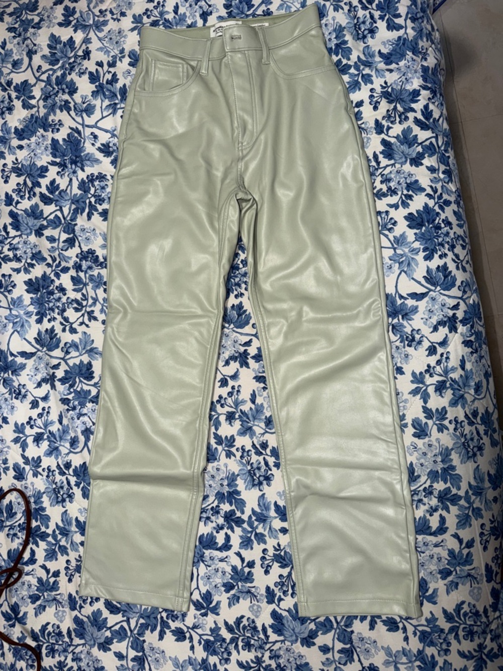 Abercrombie & Fitch Sage Green Faux Leather Straight Leg Pants